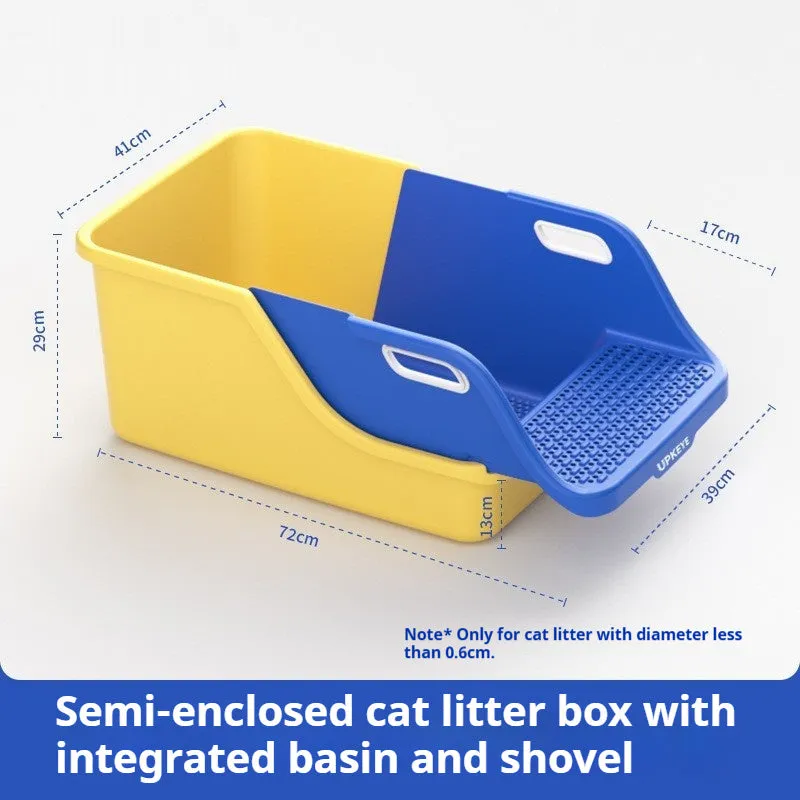 Semi enclosed PP plastic cat litter box with integrated shovel in gray white colour