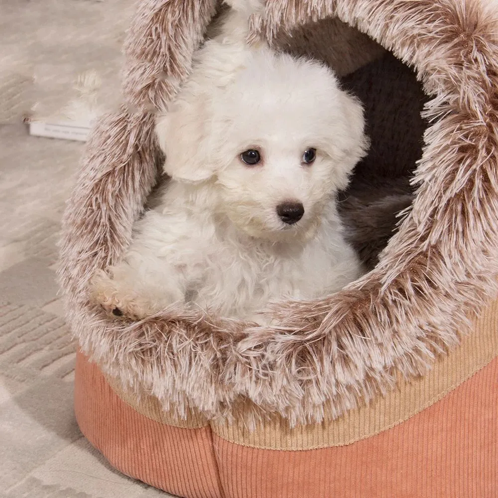 Soft warm washable dog bed mat in gray colour, L size, placed on a kennel floor