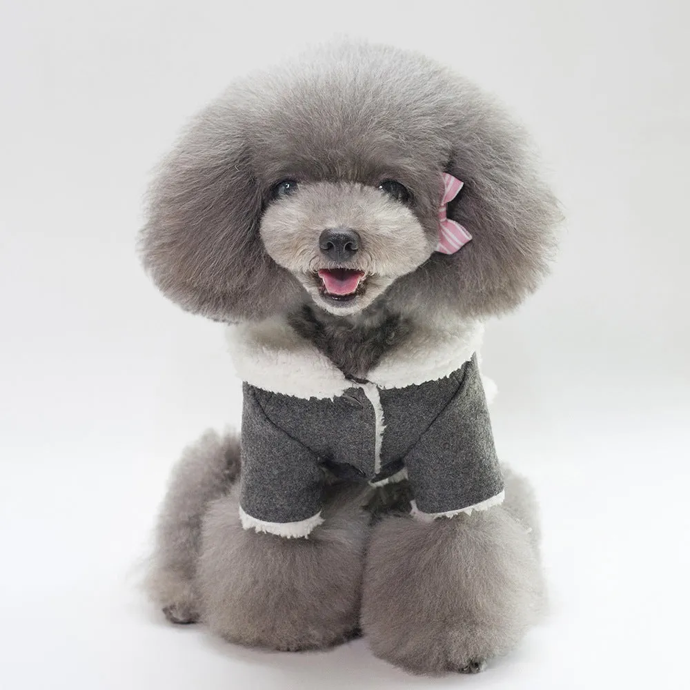 Cotton winter dog jacket in dark gray, Nordic style, size L, on a pet store display
