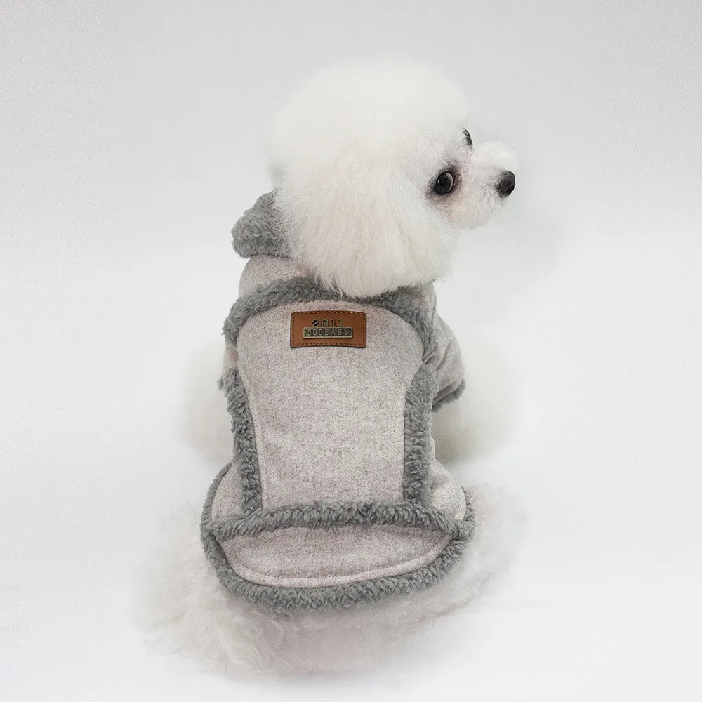 Cotton winter dog jacket in dark gray, Nordic style, size L, on a pet store display