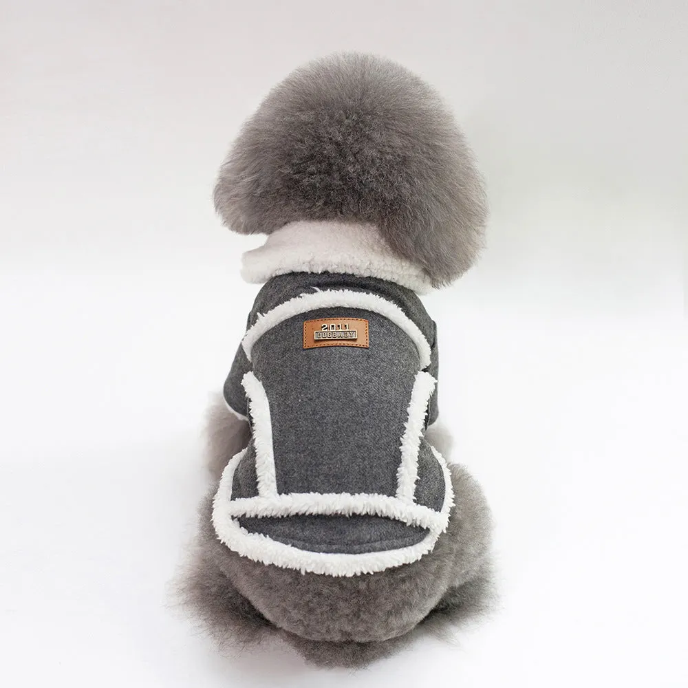 Cotton winter dog jacket in dark gray, Nordic style, size L, on a pet store display