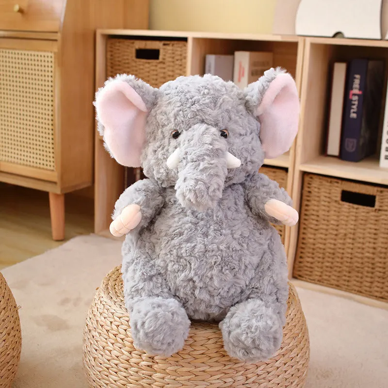 Lazy Series small gray elephant plush toy with soft fabric, 25cm height, on a white background