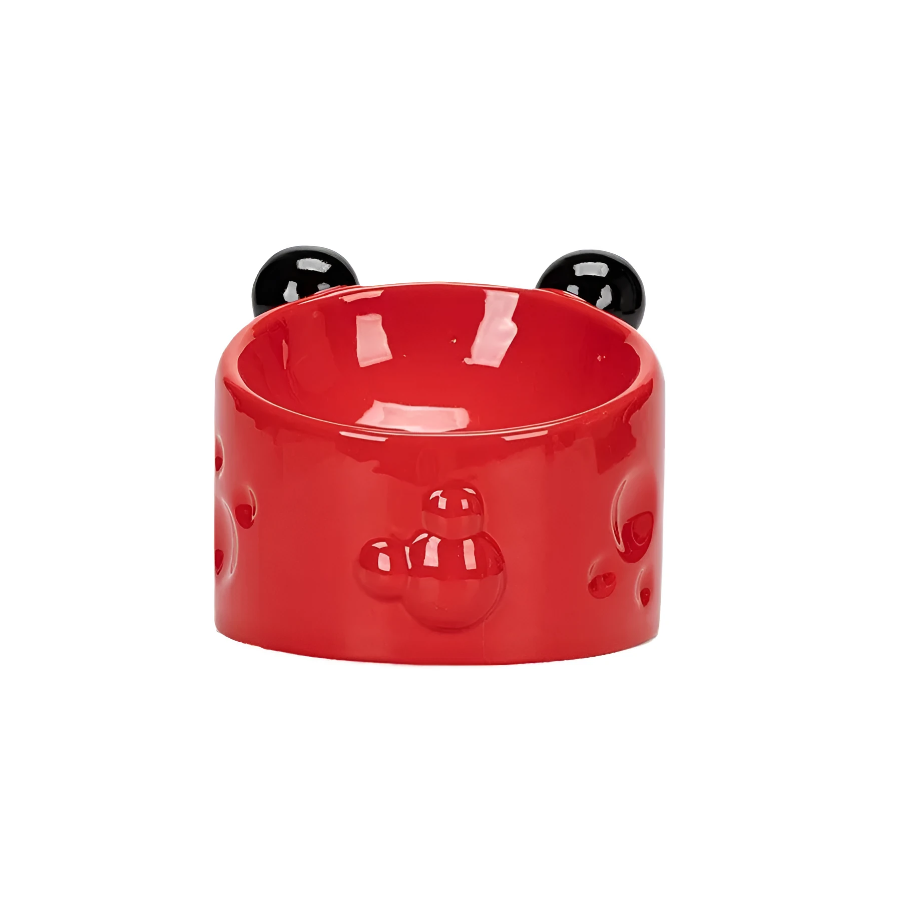Ceramic high-footed double pet bowl with tilted anti-spill stand, in white, for cats and dogs