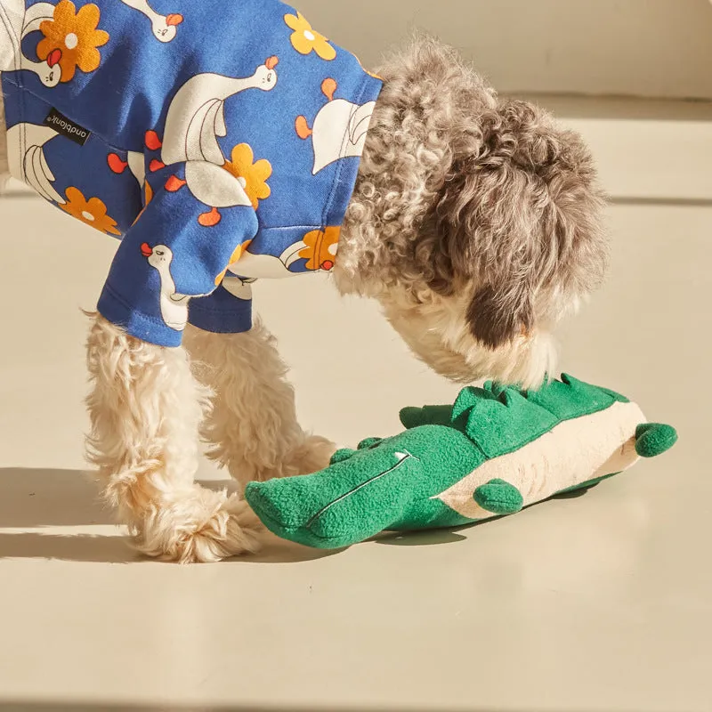 Green plush toy dog soft toy measuring 35 by 18 centimetres