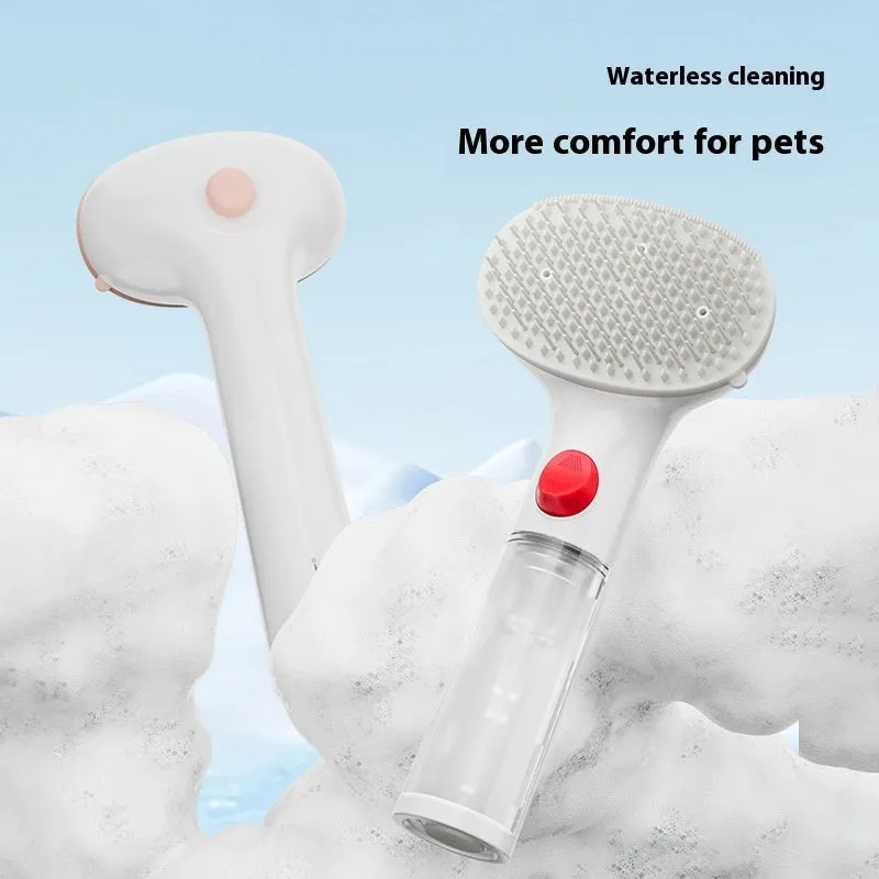 3-in-1 pet steam brush with adjustable comb, available in White Pink and White Red colours, for dog grooming