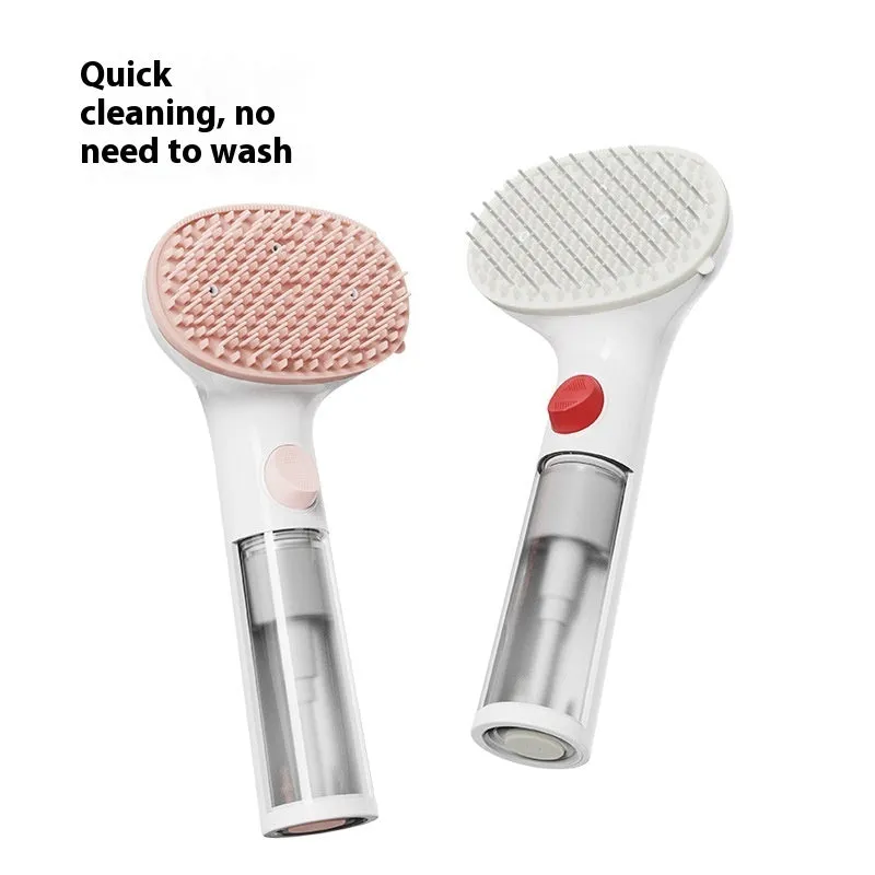 3-in-1 pet steam brush with adjustable comb, available in White Pink and White Red colours, for dog grooming