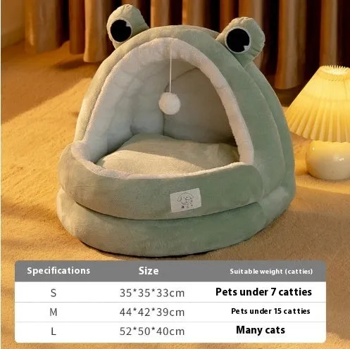 Cat nest four seasons winter warm closed bed with three-layer fleece lining in lightning mouse style for small and large cats
