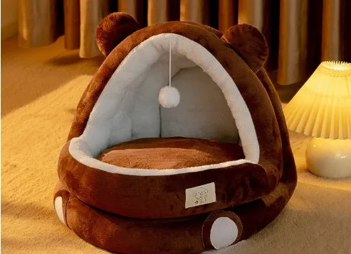 Cat nest four seasons winter warm closed bed with three-layer fleece lining in lightning mouse style for small and large cats