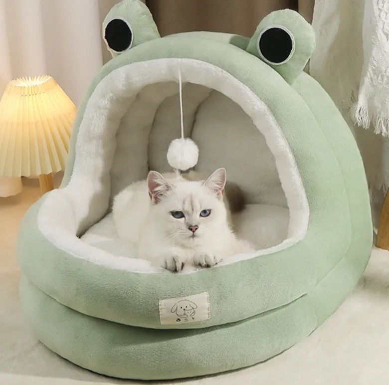 Cat nest four seasons winter warm closed bed with three-layer fleece lining in lightning mouse style for small and large cats