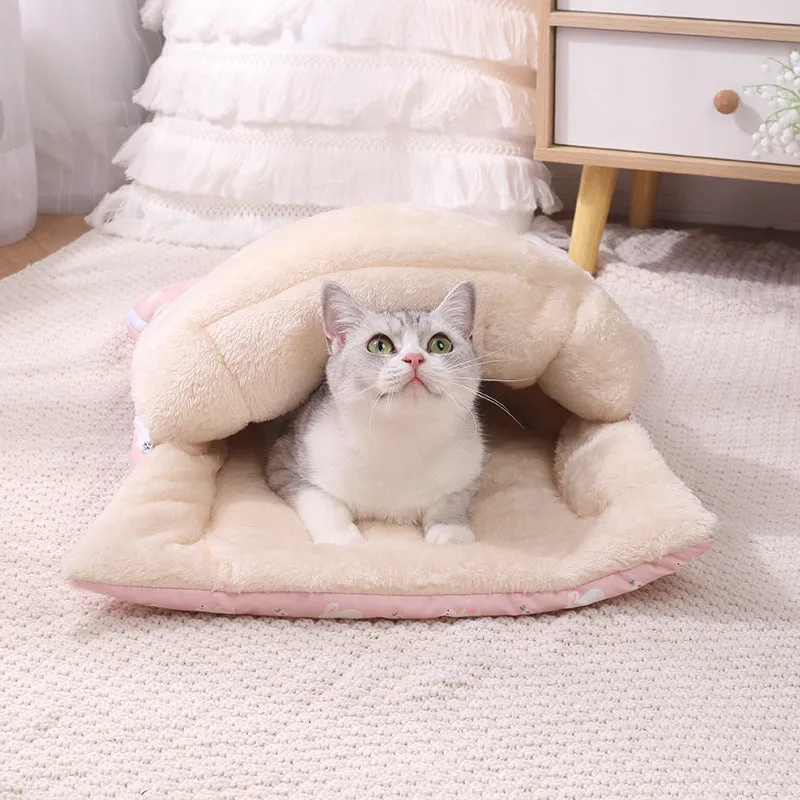 Soft cat bed in pink with detachable mat and foldable design, size M 70x100cm