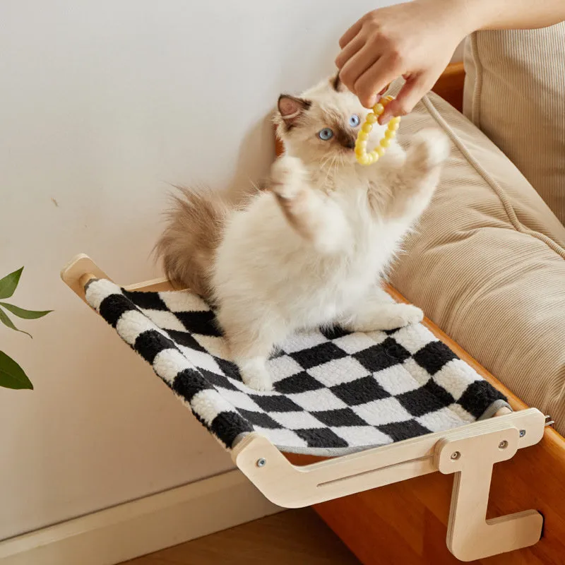 Soft hanging cat hammock bed on a windowsill, available in multiple colours
