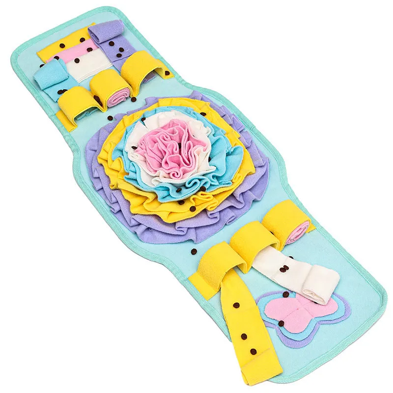 Blue pet sniff mat watch-style design with anti-slip base for slow feeding and nosework training for dogs