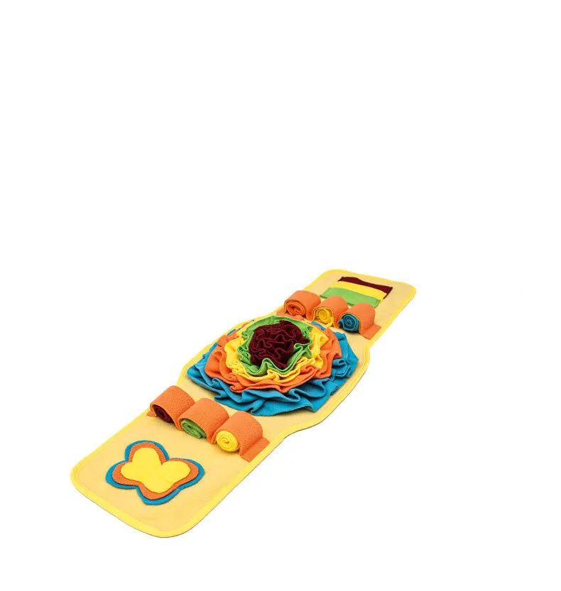 Blue pet sniff mat watch-style design with anti-slip base for slow feeding and nosework training for dogs