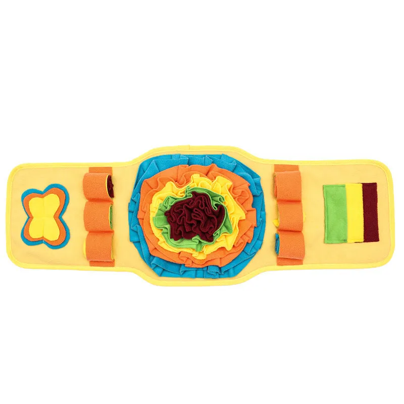 Blue pet sniff mat watch-style design with anti-slip base for slow feeding and nosework training for dogs