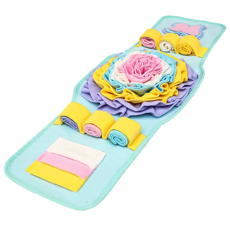 Blue pet sniff mat watch-style design with anti-slip base for slow feeding and nosework training for dogs