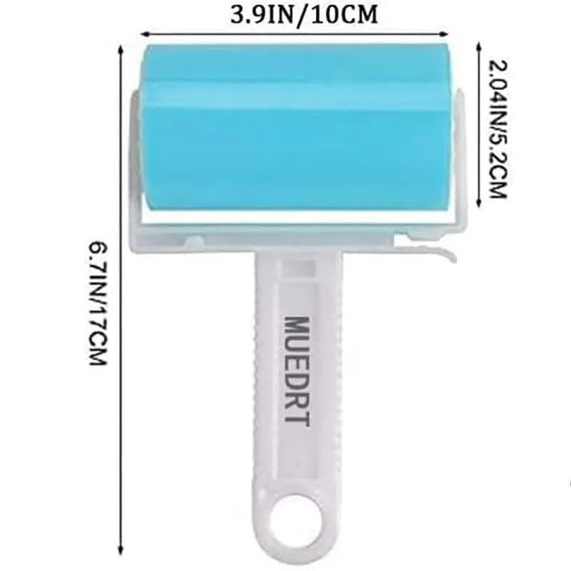 Blue reusable washable lint roller with cover for removing pet hair from clothes and sofas.