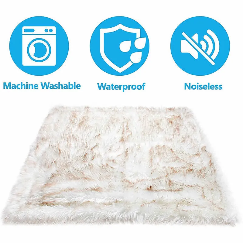 White with brown accents machine washable waterproof dog couch bed on a floor