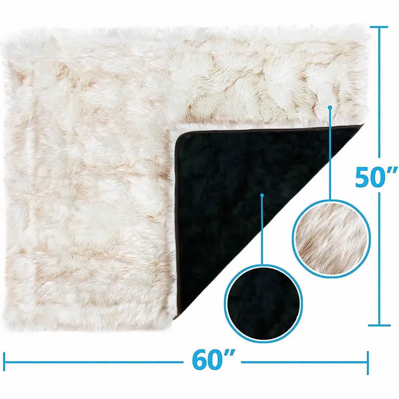 White with brown accents machine washable waterproof dog couch bed on a floor