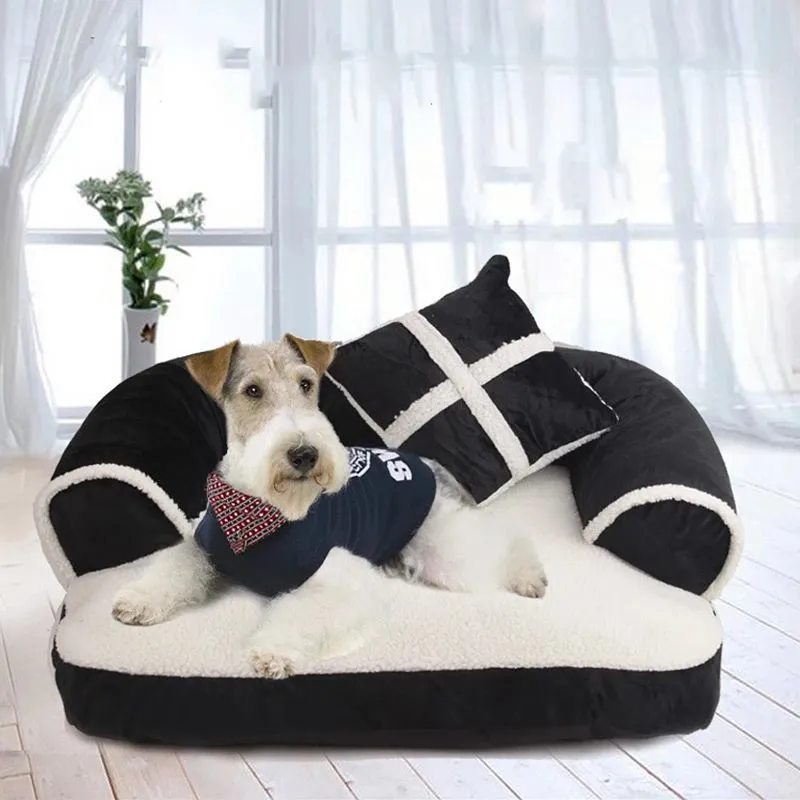 Soft dog bed cat sofa classic England style winter warm sleeping bed in brown colour with raised rim nest design
