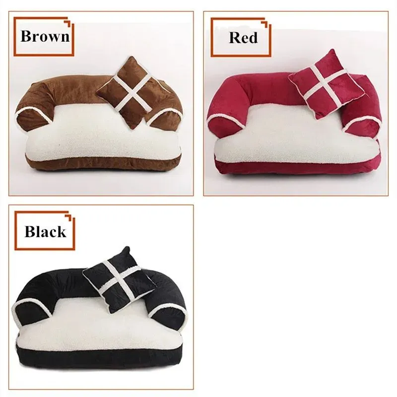 Soft dog bed cat sofa classic England style winter warm sleeping bed in brown colour with raised rim nest design