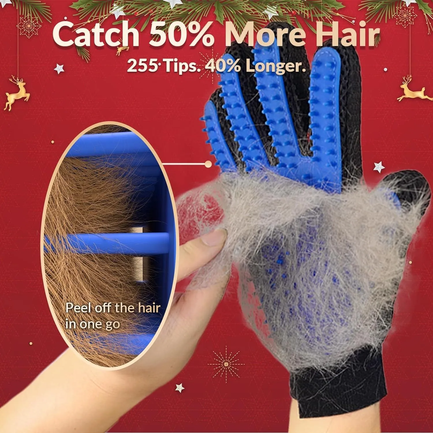 Blue pet grooming gloves with silicone grooming tips for dogs cats and horses