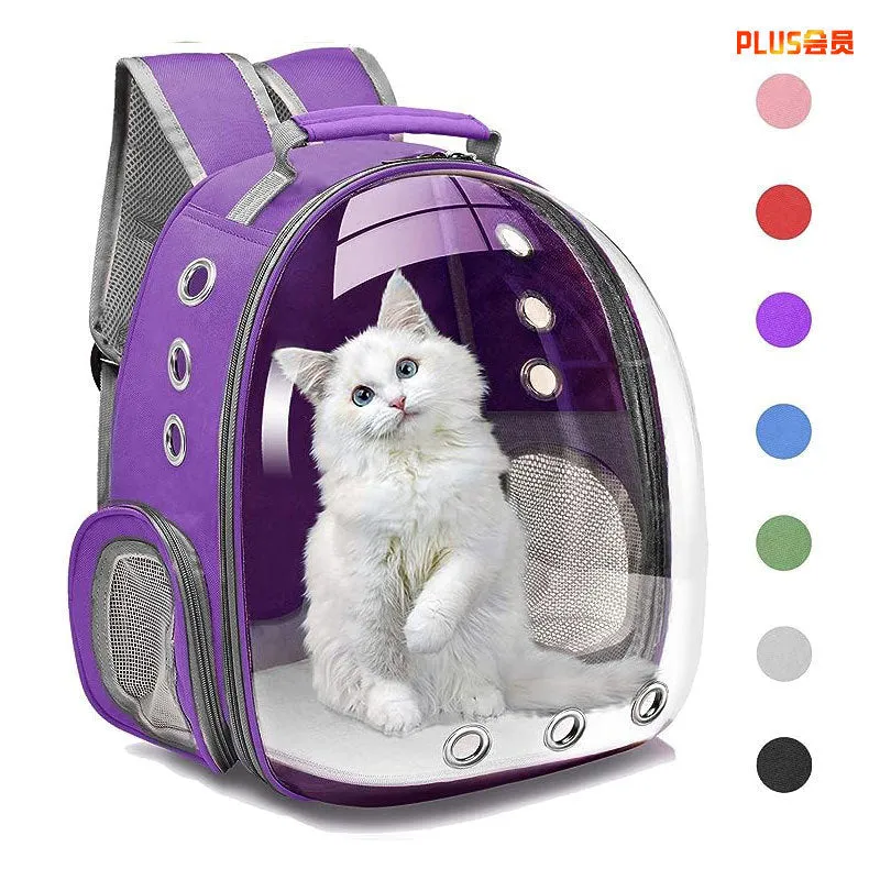 Portable transparent cat backpack in solid grey colour, Oxford material, 20L capacity for pet travel