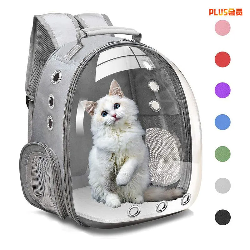 Portable transparent cat backpack in solid grey colour, Oxford material, 20L capacity for pet travel