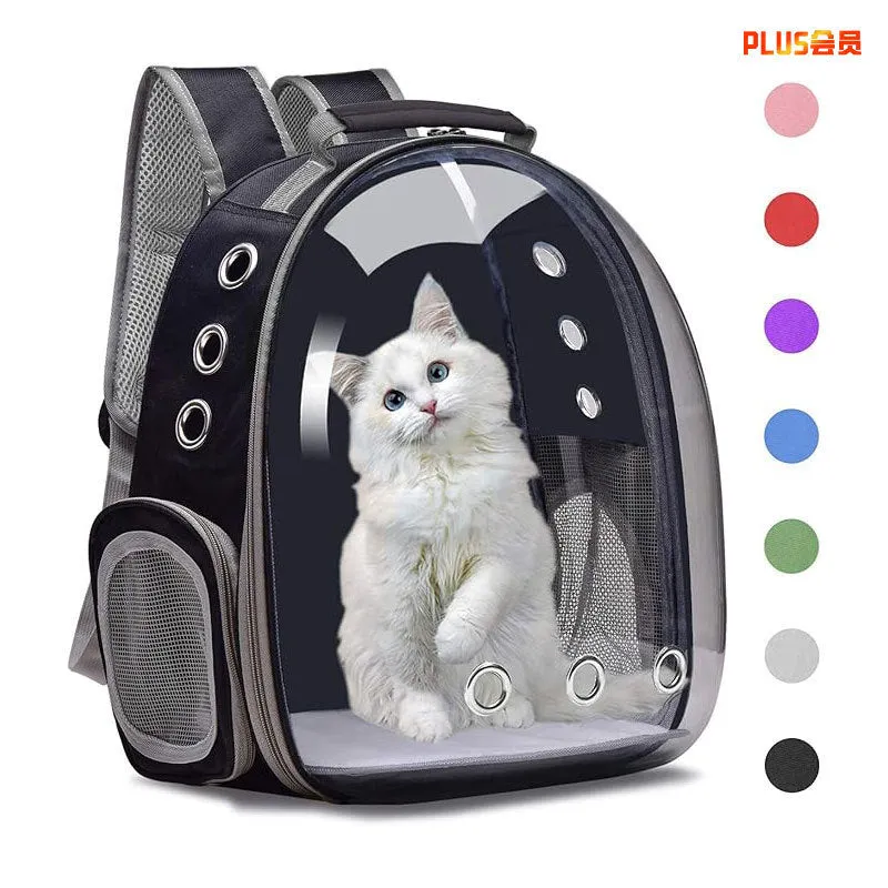 Portable transparent cat backpack in solid grey colour, Oxford material, 20L capacity for pet travel