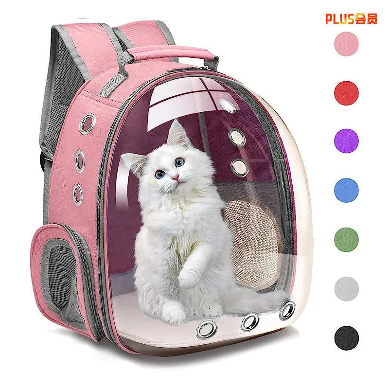 Portable transparent cat backpack in solid grey colour, Oxford material, 20L capacity for pet travel