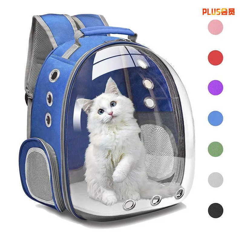 Portable transparent cat backpack in solid grey colour, Oxford material, 20L capacity for pet travel