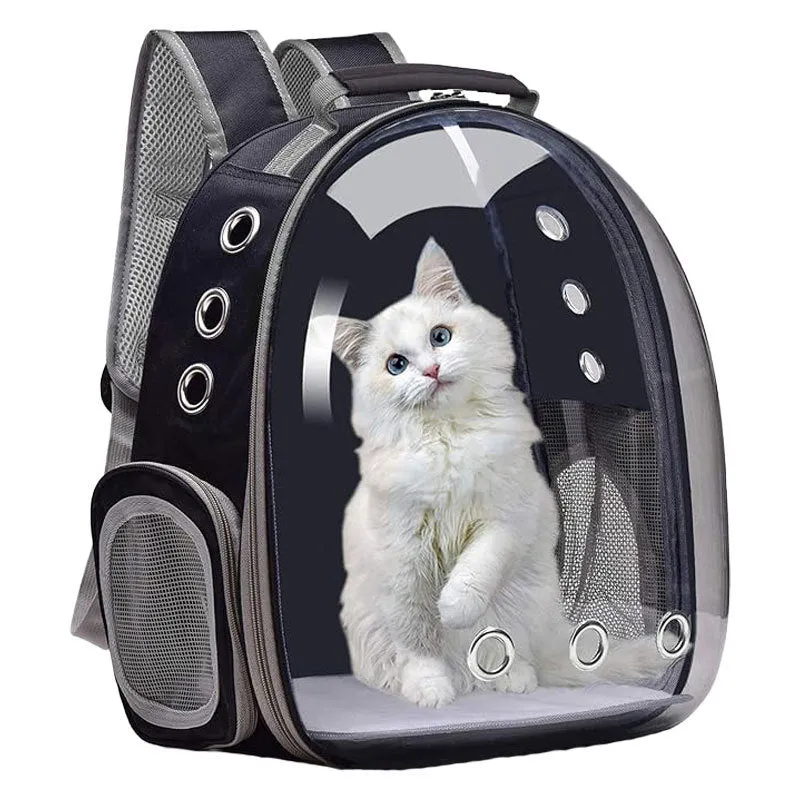 Portable transparent cat backpack in solid grey colour, Oxford material, 20L capacity for pet travel