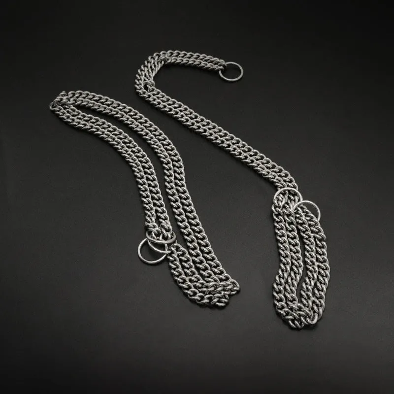 304 stainless steel explosion-proof pet collar in steel colour on plain background showing chain link structure