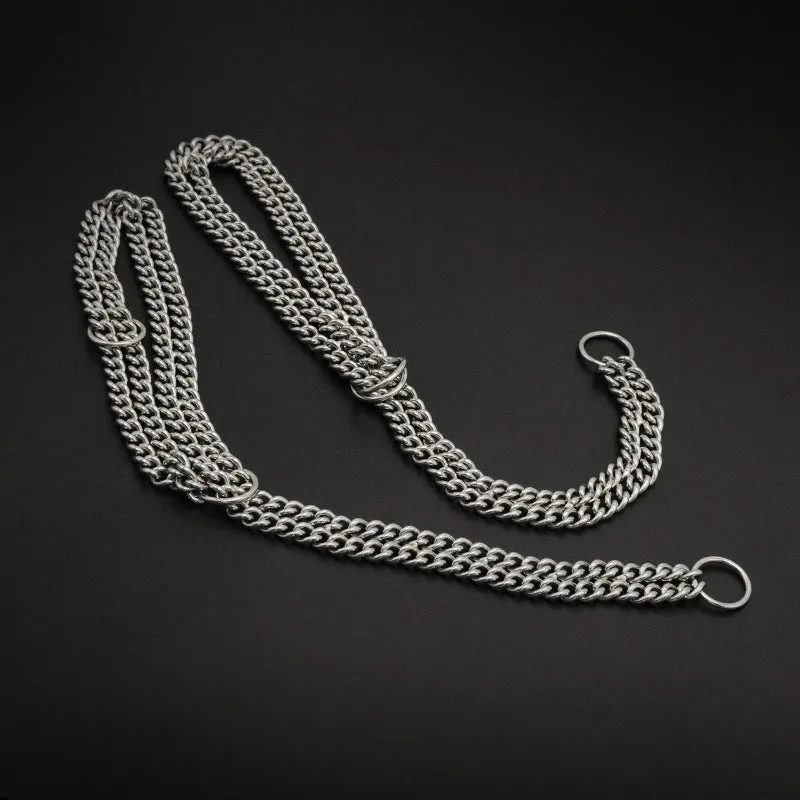 304 stainless steel explosion-proof pet collar in steel colour on plain background showing chain link structure
