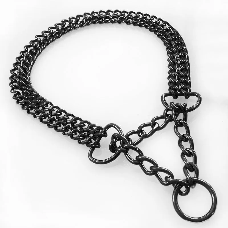 304 stainless steel explosion-proof pet collar in steel colour on plain background showing chain link structure