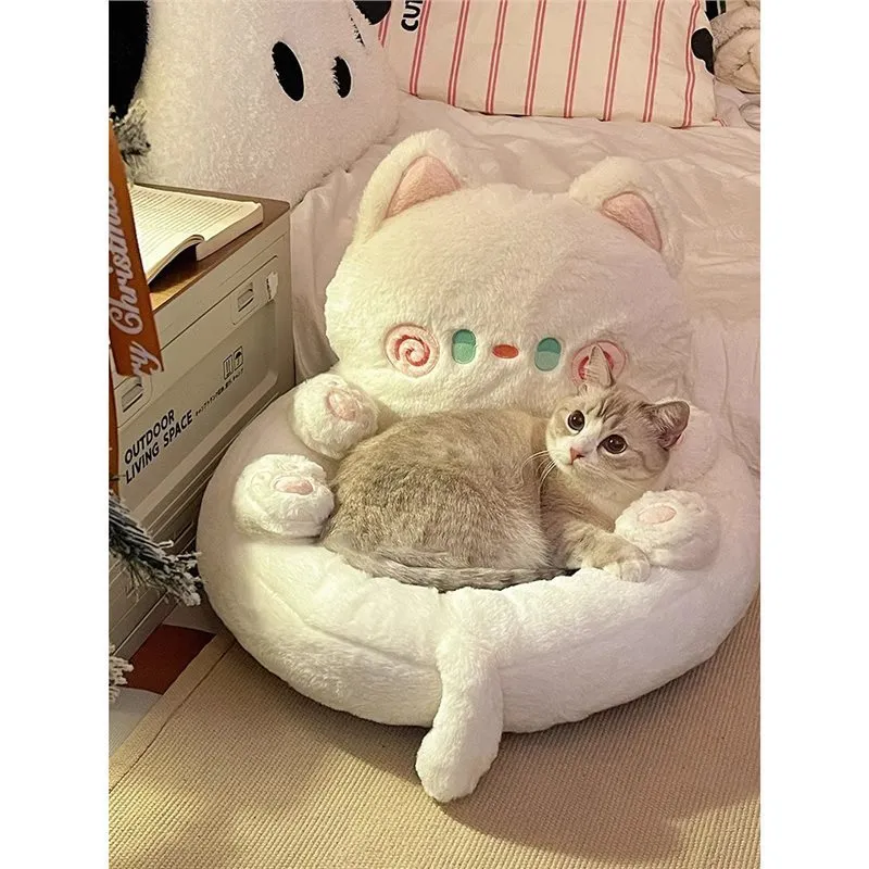Cat nest with wooden frame in hug design, Christmas tree pattern, size 48x38cm