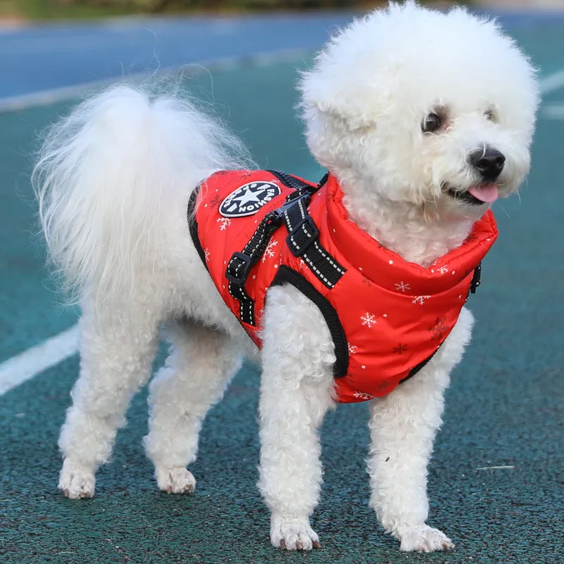 Pet warm dog cotton coat with thickened fleece lining in blue, size L