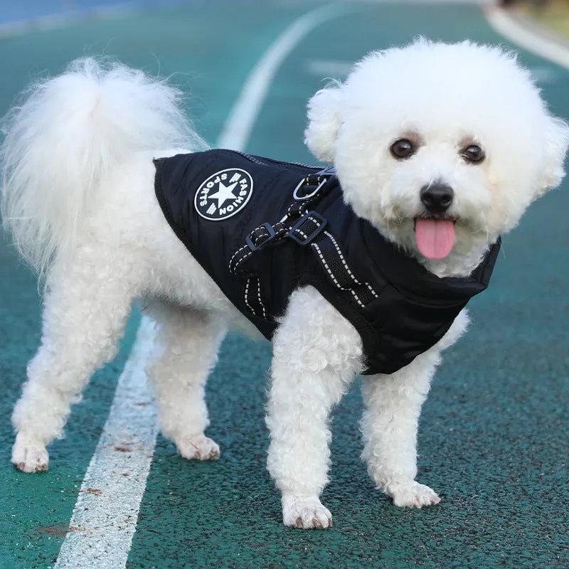 Pet warm dog cotton coat with thickened fleece lining in blue, size L