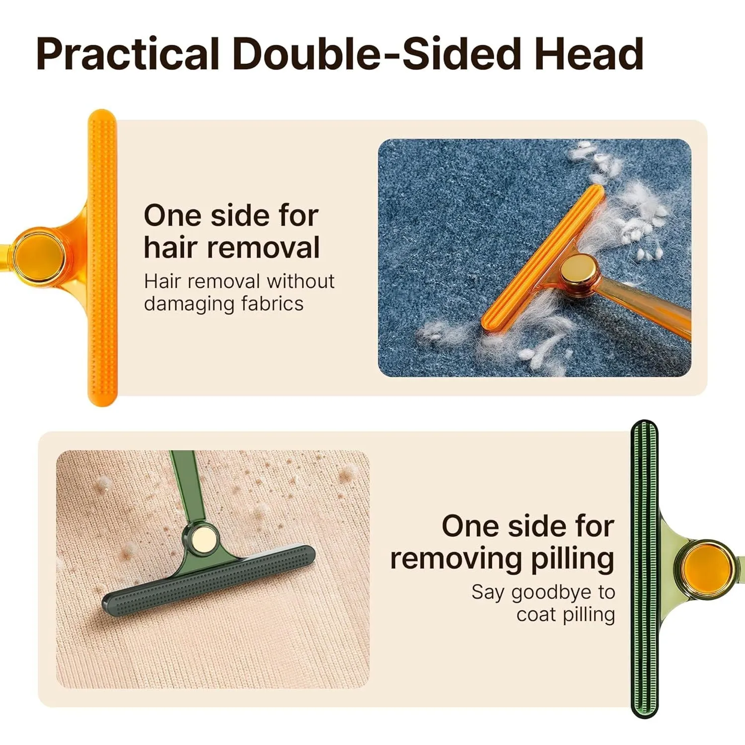 Manual fabric shaver with AS and TPE soft rubber body in transparent, green and yellow colours on white background