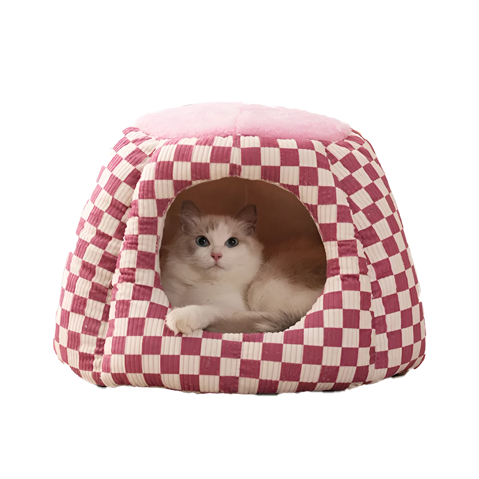 Closed cat kennel in green made from drawing flannel with PP cotton filling, 48 x 48 cm size, for cats up to 7 kg