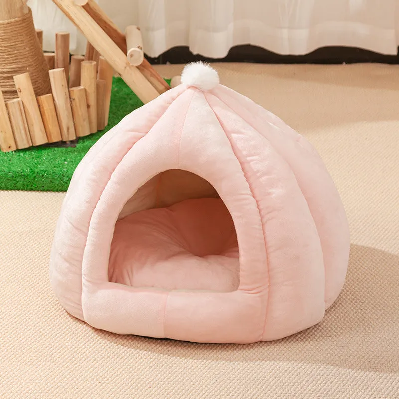 Cat litter winter warm closed pumpkin kennel with high elastic PP cotton in orange colour size L
