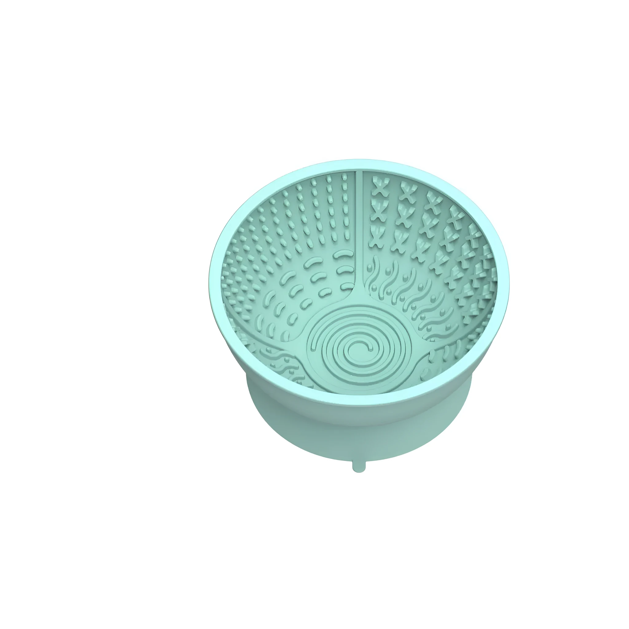 Cyan silicone slow feeding dog bowl with suction cup base showing textured surface