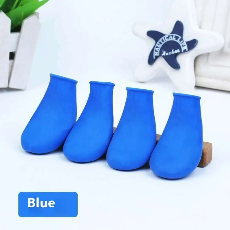 Black rubber foot strap waterproof pet boot for dogs with non-slip sole on white background