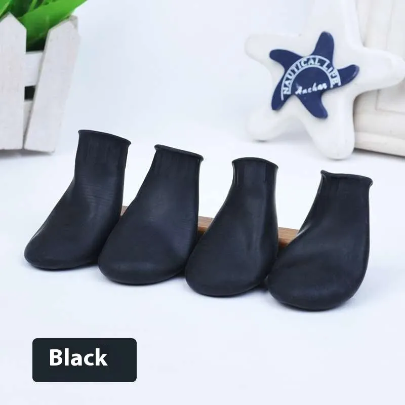 Black rubber foot strap waterproof pet boot for dogs with non-slip sole on white background