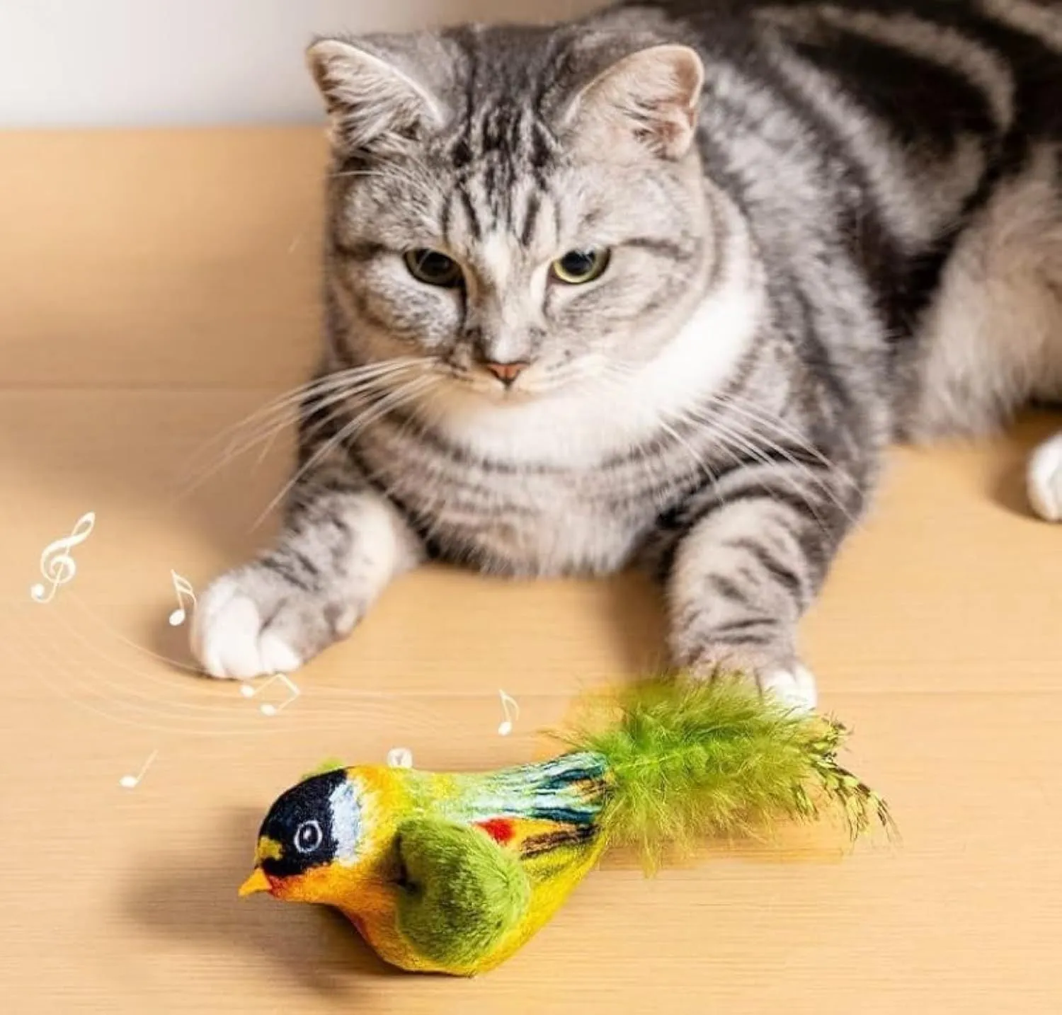 Flappy Chase interactive cat toy with flapping wings and chirping sound in blue colour
