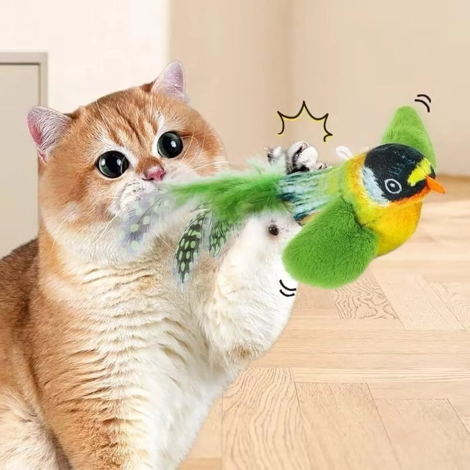 Flappy Chase interactive cat toy with flapping wings and chirping sound in blue colour
