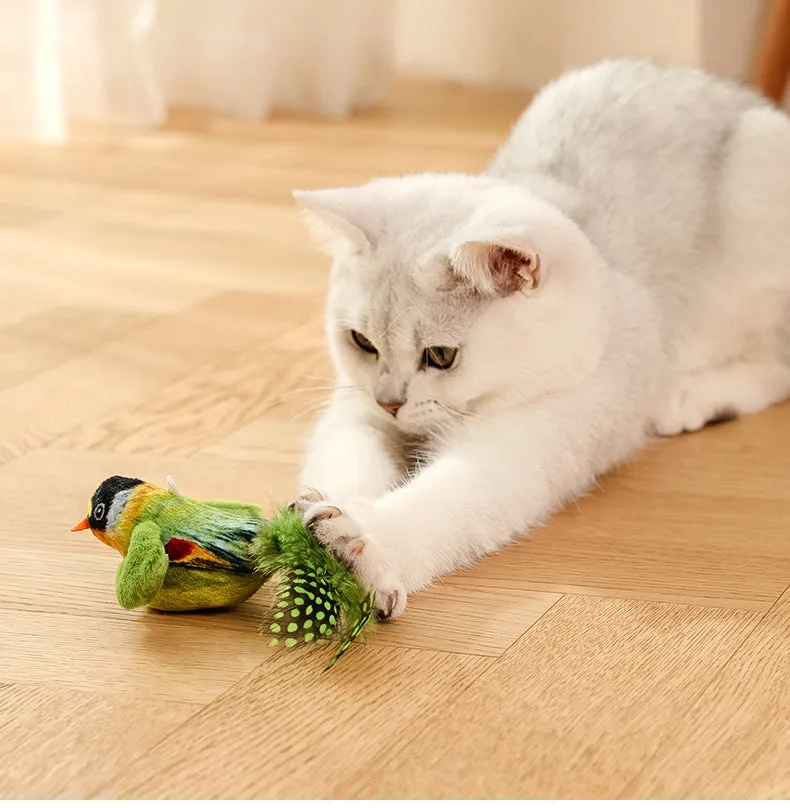 Flappy Chase interactive cat toy with flapping wings and chirping sound in blue colour