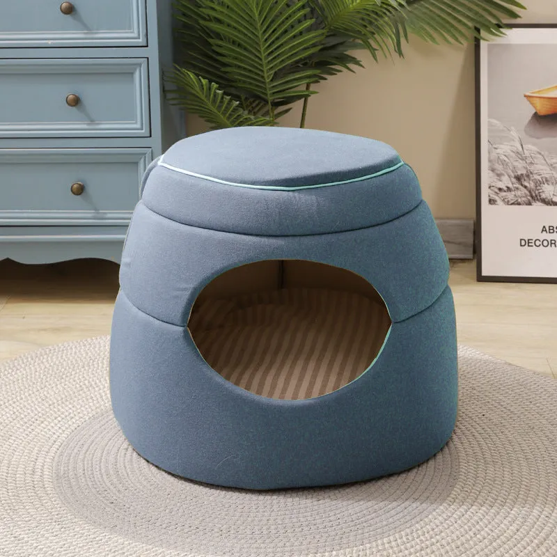 Blue tree hole kennel for small dogs and cats, 45 x 33 x 37 cm, lightweight design