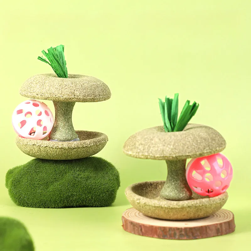Green edible catnip toy with bell for cat teeth cleaning and chasing game