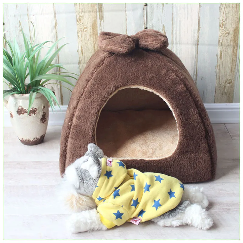 Flannel sponge yurt pet nest in khaki colour for small dogs and cats, enclosed warm design