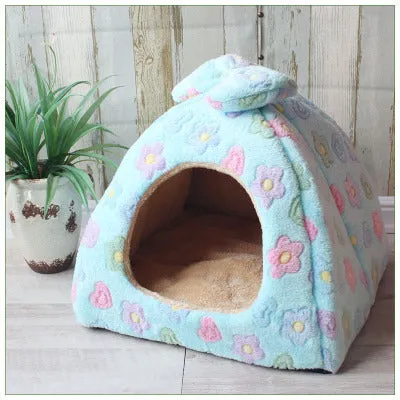 Flannel sponge yurt pet nest in khaki colour for small dogs and cats, enclosed warm design